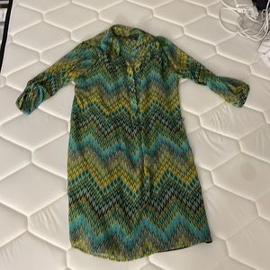 Long sleeve collared button up with black slip dress attached underneath